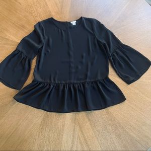 J Crew Factory Bell Sleeve Peplum Top size XS black